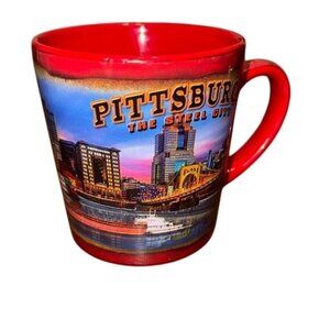 Pittsburgh The Steel City Souvenir Mug 4" Tall 3.5" Diameter Red Ceramic